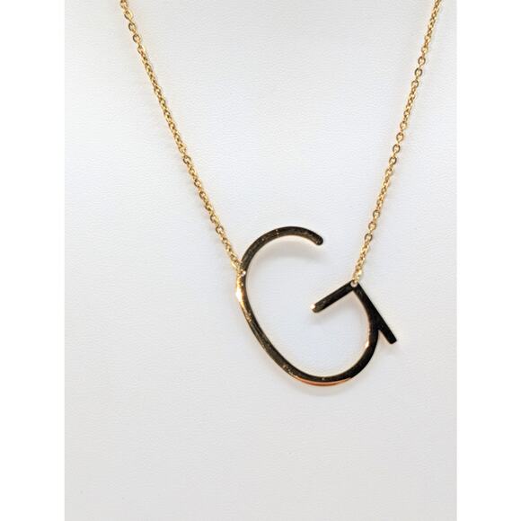Gold Tone Large Initial 'G' Pendant 16"-18" Necklace - Picture 2 of 4